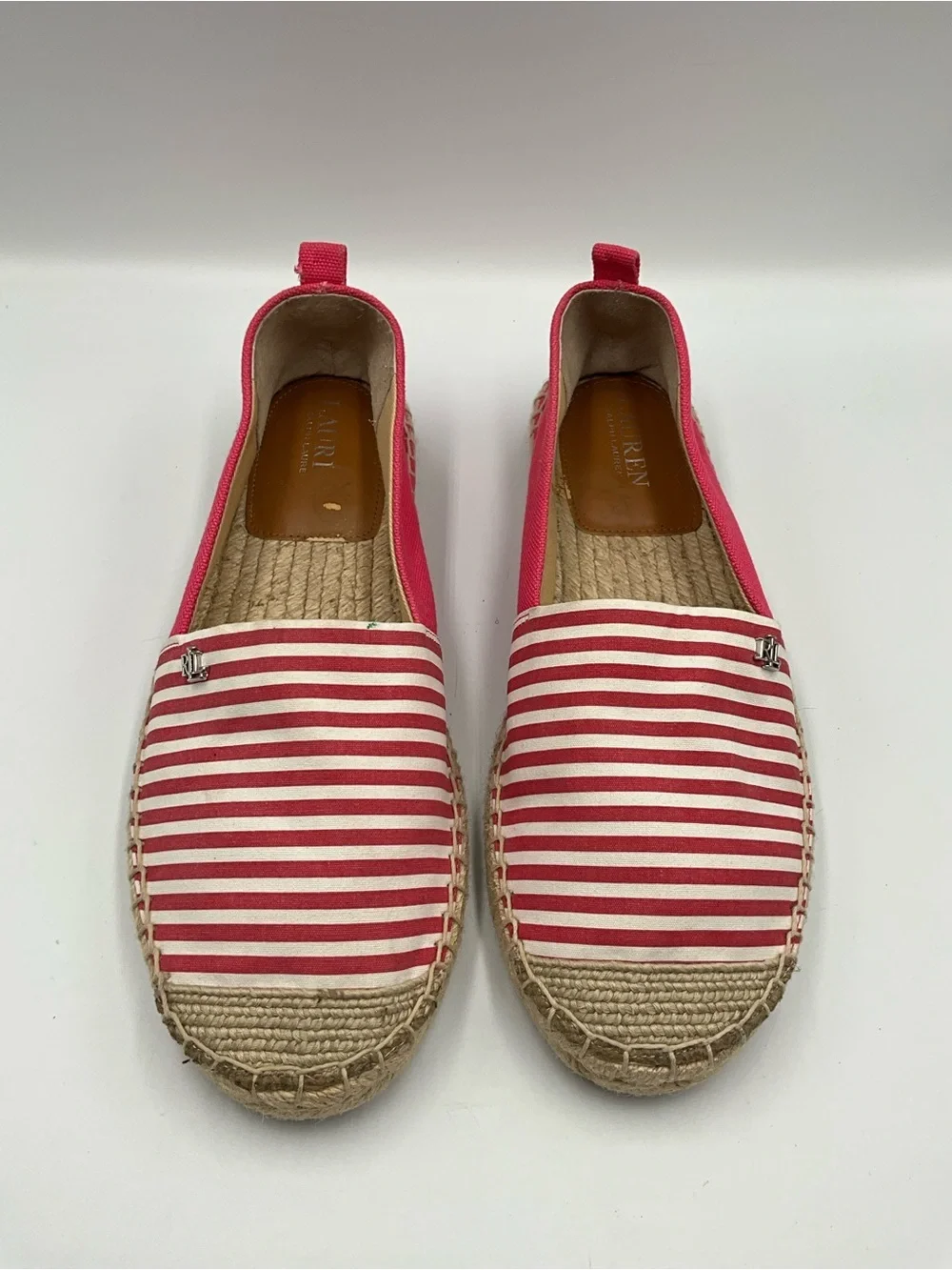 Ralph Lauren Slip-On Size 8.5 Pink and White Striped Espadrille Slip-On